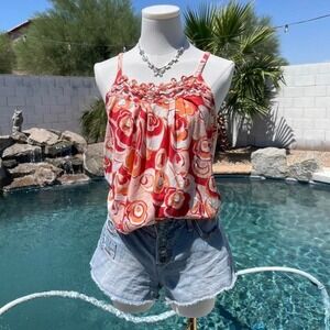 Elle Camisole Top Womens XS Orange Red Floral Y2K Fairycore Braided Good